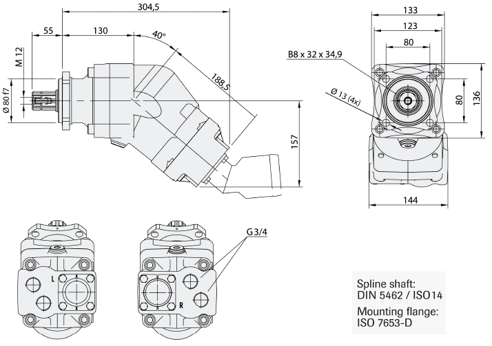 Насос SCPD 76/76 DIN Sunfab - чертеж габаритных размеров