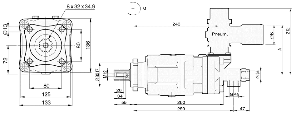 Насос SCPD 20/20-64/32 DIN Savtec Sunfab - чертеж габаритных размеров